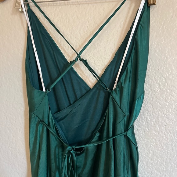 Fondly Loved Dark Green Satin Wrap Maxi Dress - Picture 5 of 6